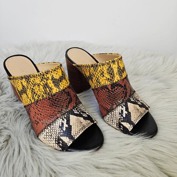 Gibson Latimer Block Heel Mules Snakeskin Print Goat Leather Slip on Size 8M - Picture 3 of 10